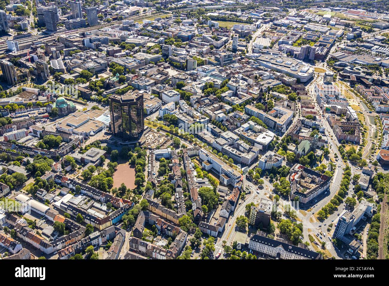 aerial view, city centre view, city hall Essen, Porscheplatz, Old Synagogue, Edmund-Körner-Platz, Essen, Ruhr area, North Rhine-Westphalia, Germany, a Stock Photo