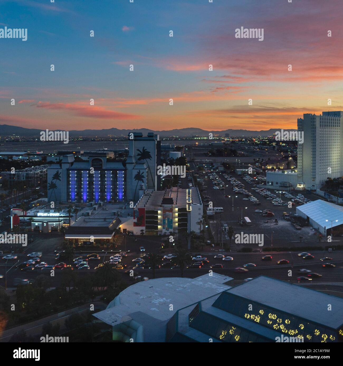 Square Sunset view of Las Vegas with colorful sky Stock Photo