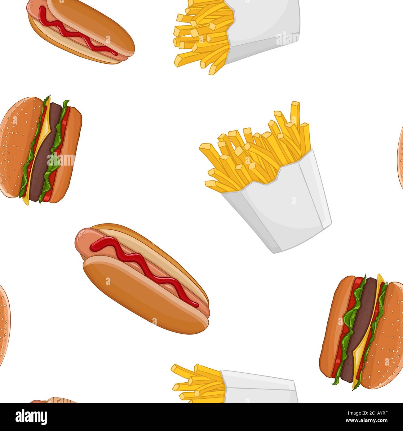 Fast food set. Colored seamless pattern Stock Vector