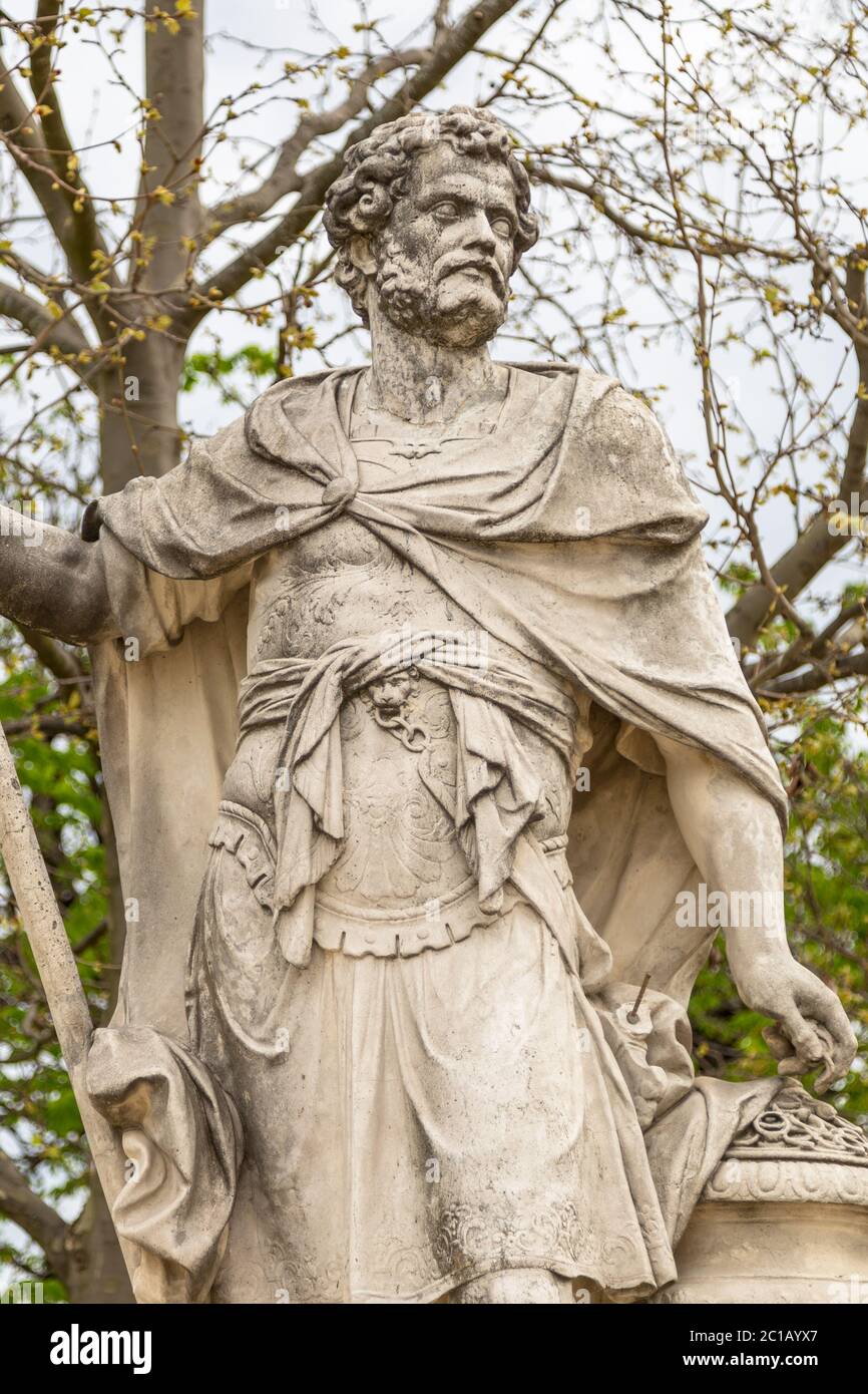 Hannibal Barca counting the rings of the Roman knights killed at the Battle of Cannae, for Versailles, 1704 Tuileries Garden Stock Photo