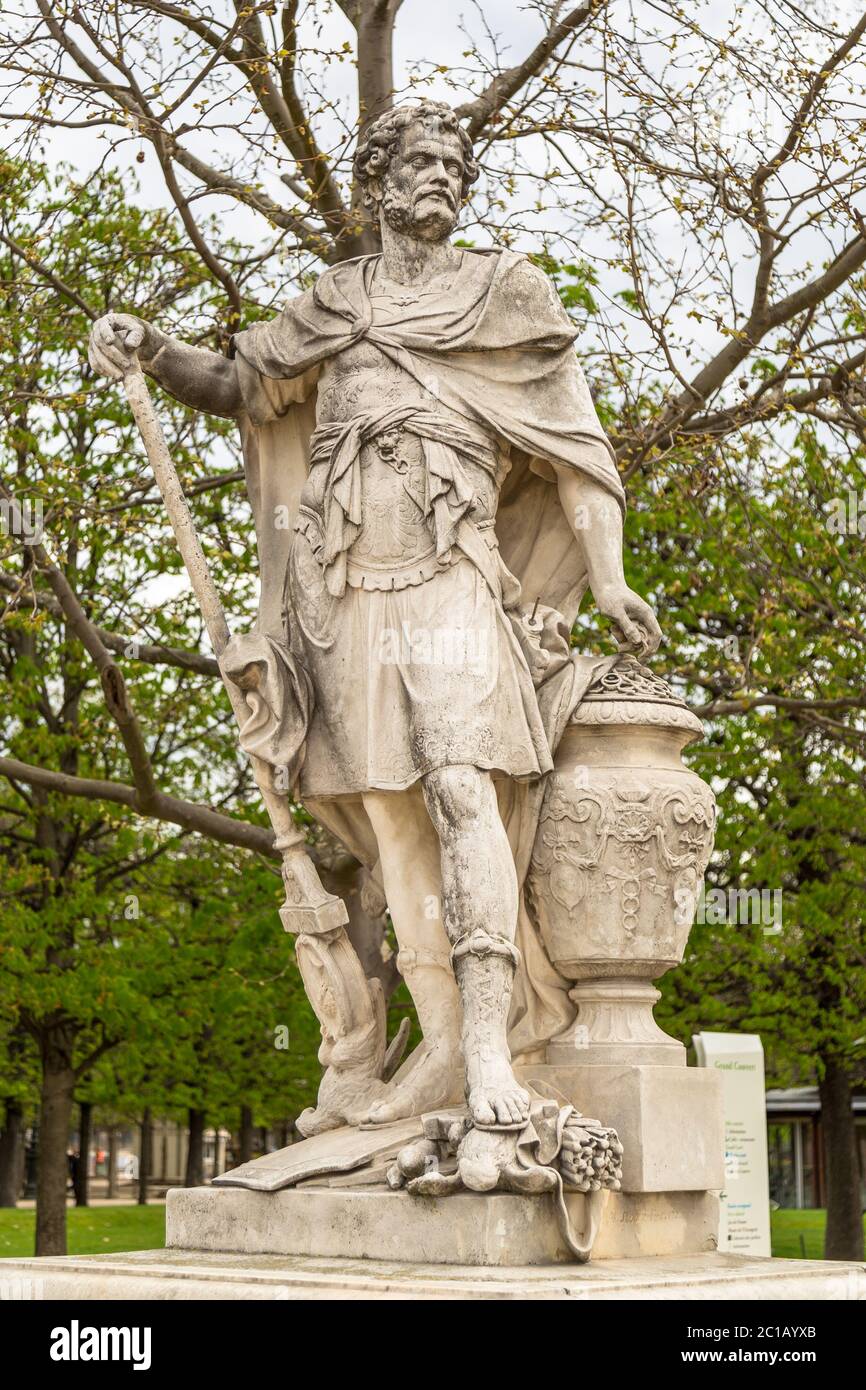 Hannibal Barca counting the rings of the Roman knights killed at the Battle of Cannae, for Versailles, 1704 Tuileries Garden Stock Photo