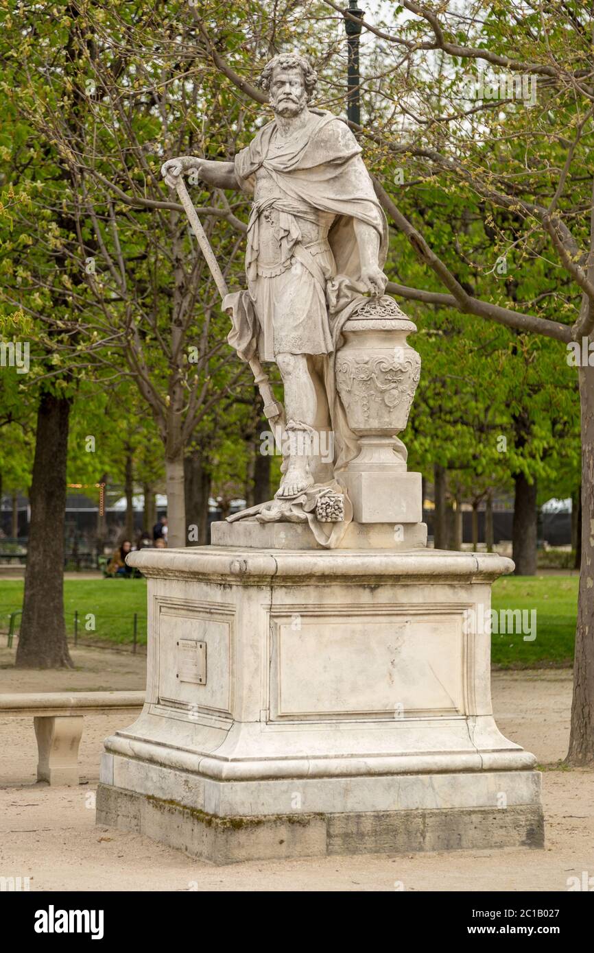 Hannibal Barca counting the rings of the Roman knights killed at the Battle of Cannae, for Versailles, 1704 Tuileries Garden Stock Photo