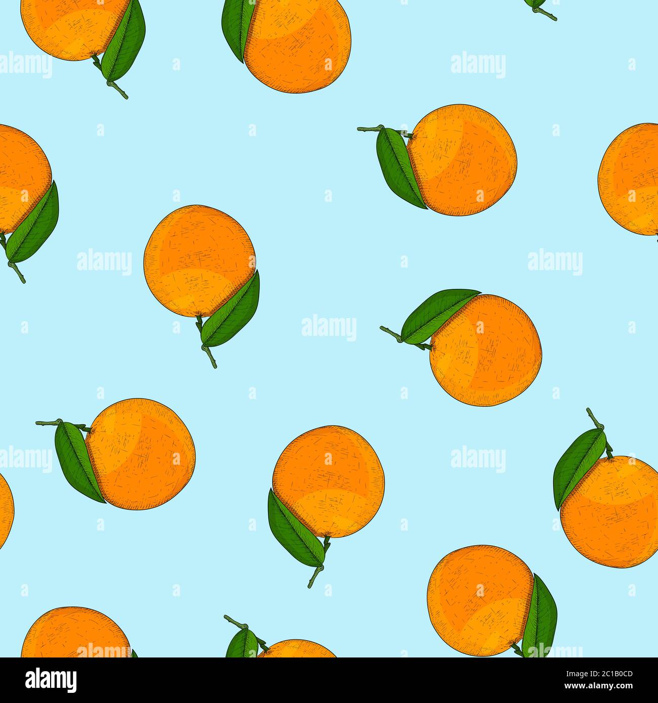 Orange fruits on blue background. Seamless pattern Stock Vector