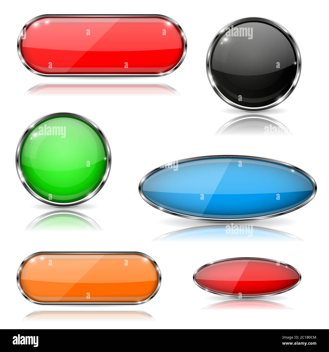 Glass buttons. Colored 3d shiny elements Stock Vector