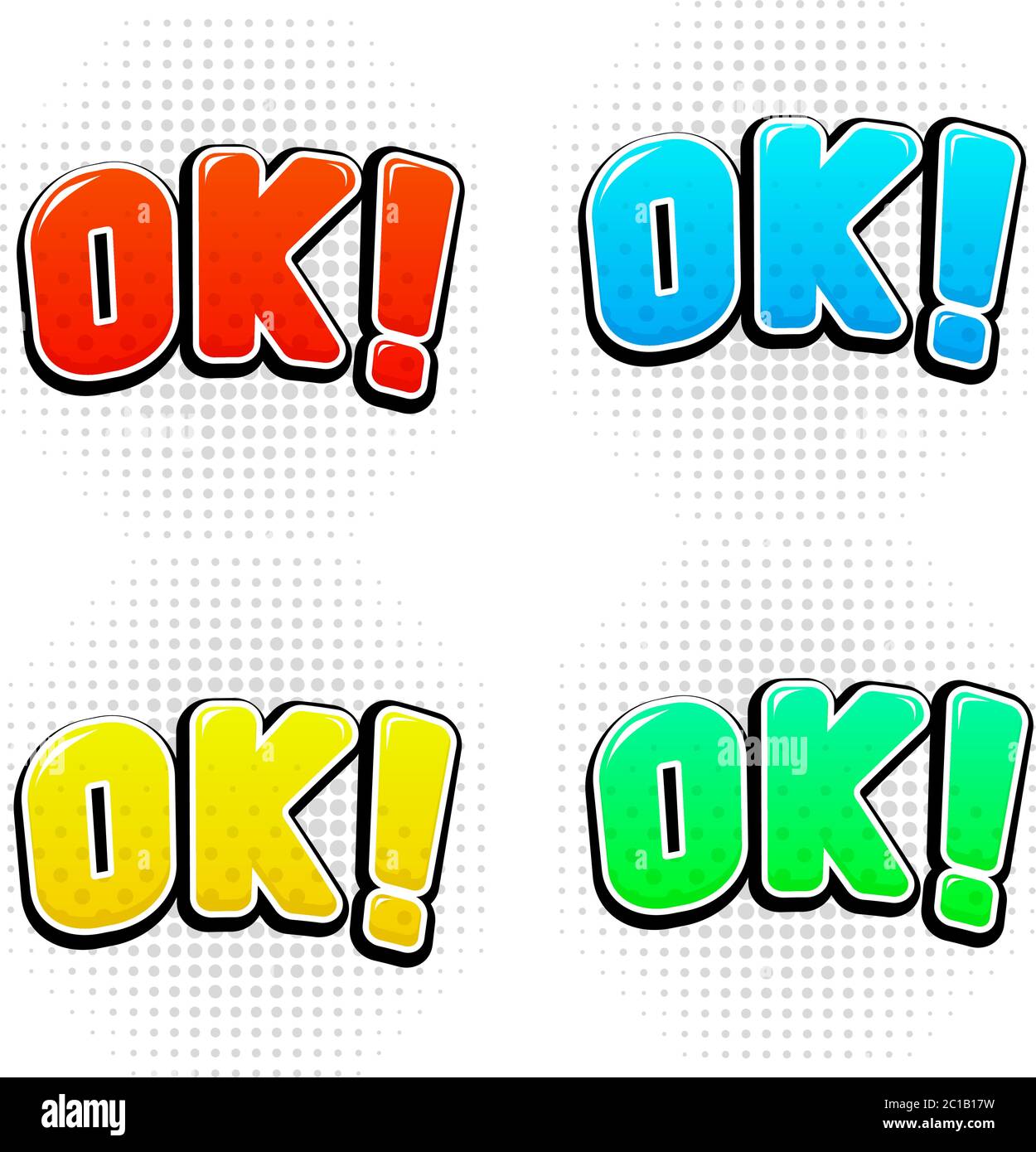 OK signs in comic book style. Colored set Stock Vector
