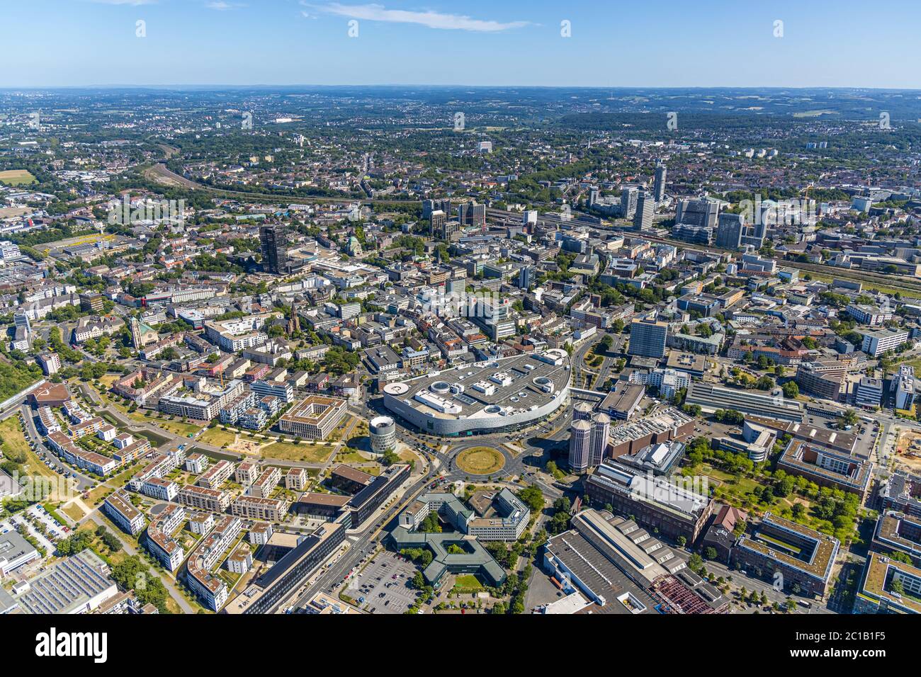 Aerial view, Limbecker Platz shopping centre, city centre view, Essen, Ruhr area, North Rhine-Westphalia, Germany, City, DE, shopping centre, shopping Stock Photo