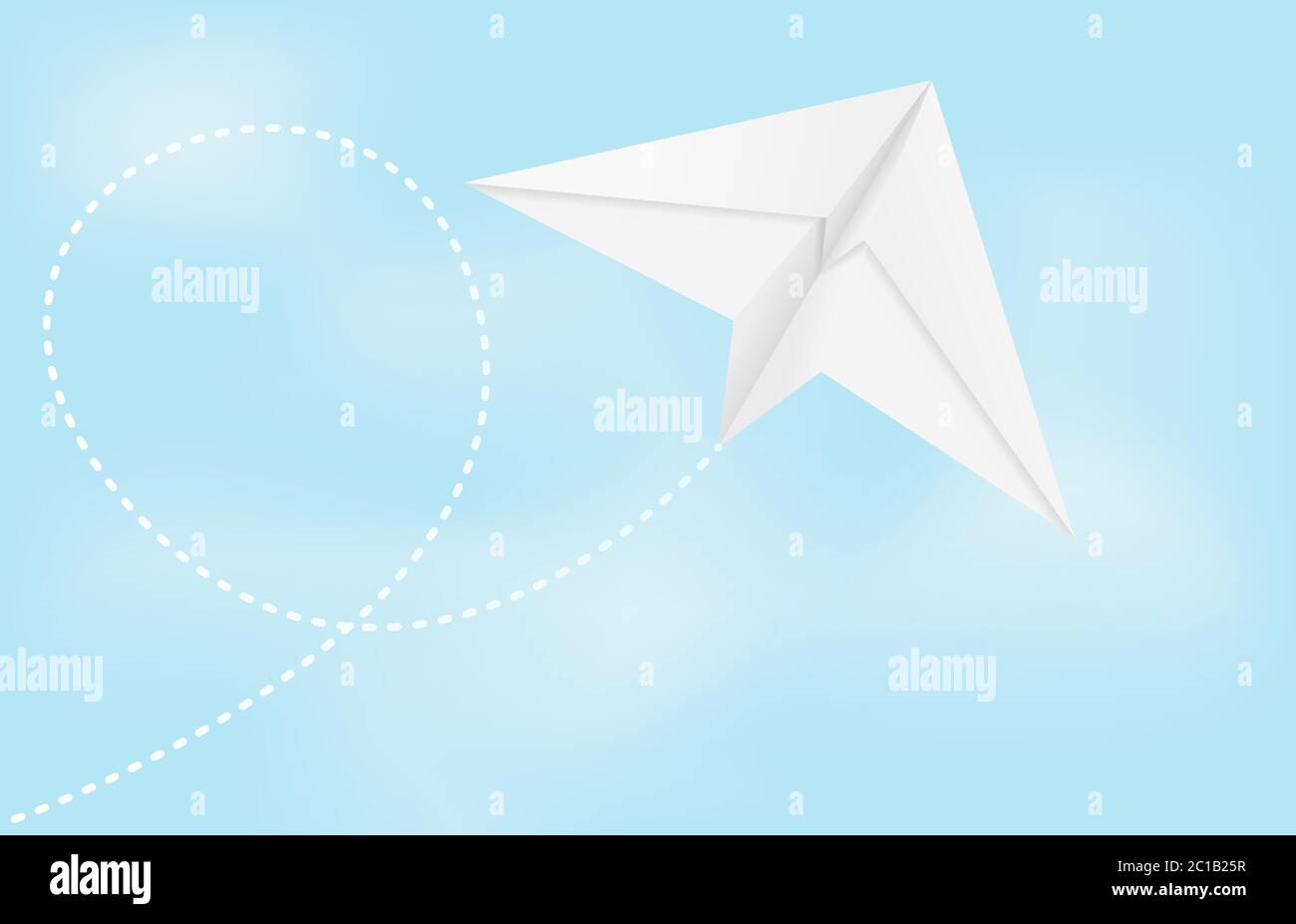 Paper airplane. Folded glider in blue sky Stock Vector