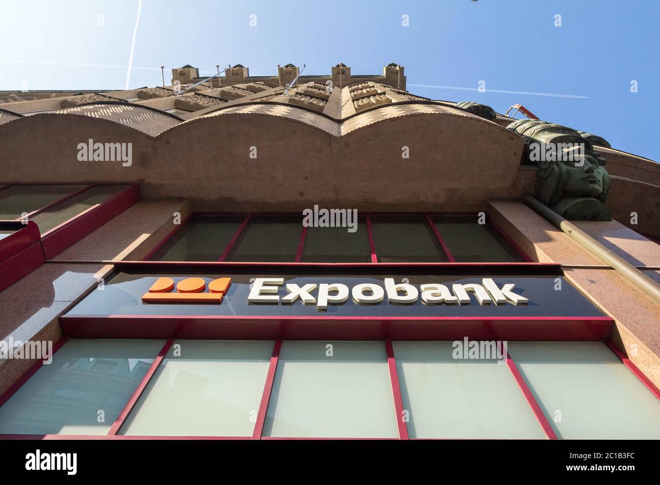 PRAGUE, CZECHIA - OCTOBER 31, 2019: Expobank logo in front of their local office in Prague. Expobank is a retail bank from Czech Republic spread in Ea Stock Photo