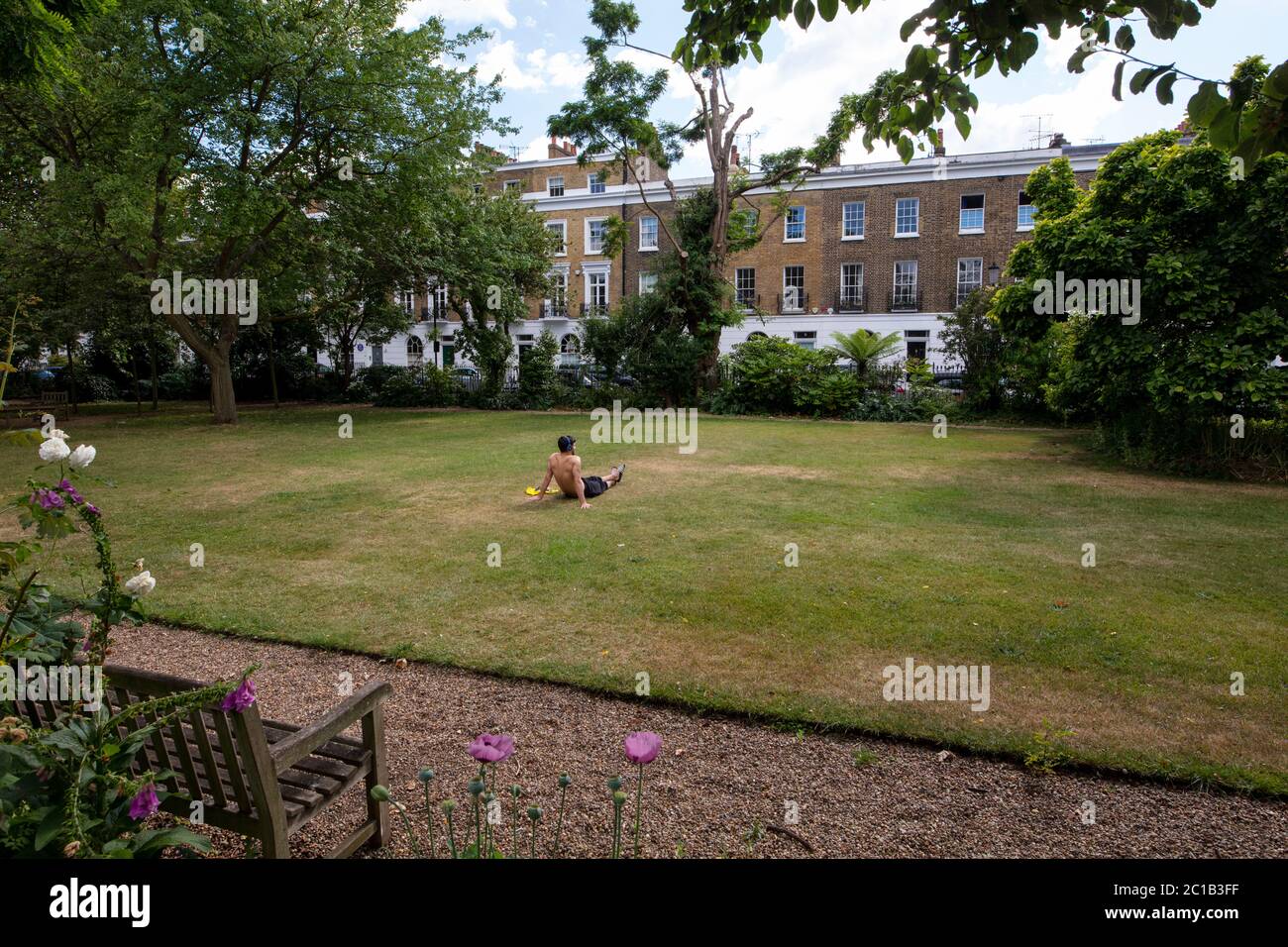 The residential communal garden of Carlyle Square, Kensington and Chelsea, London; an upmarket and affluent location off the King's Road Stock Photo