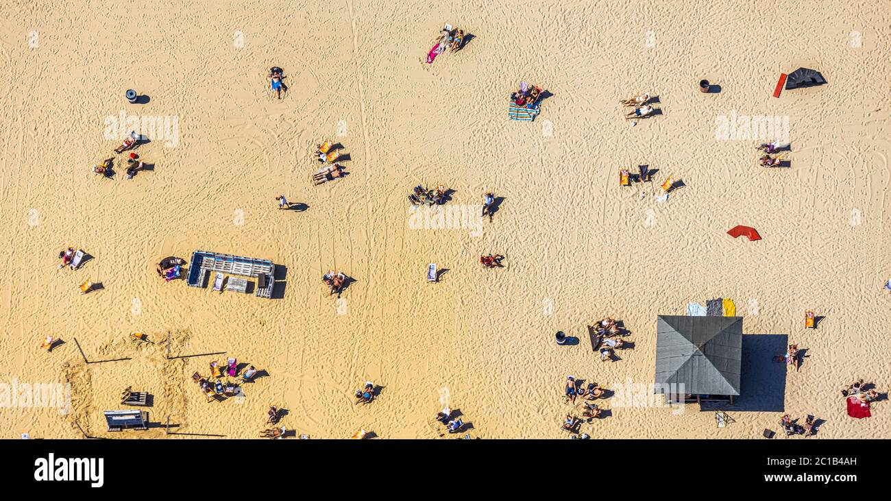 Aerial photograph, Seaside Beach Baldeney, Essen, Ruhr area, North Rhine-Westphalia, Germany, Corona measures, DE, adventure pool, Europe, river Ruhr, Stock Photo