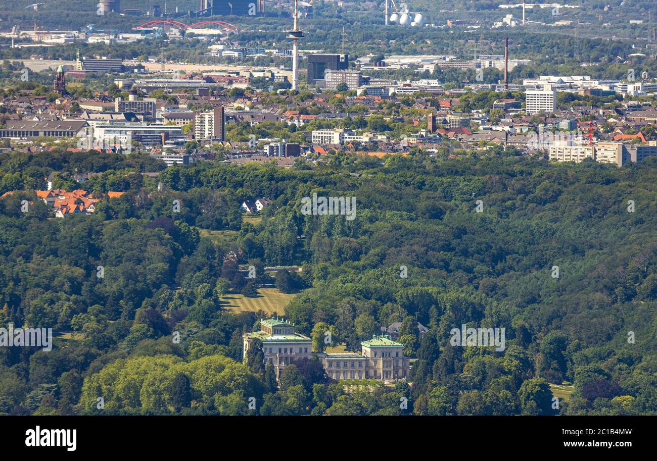 aerial view, Villa Hügel, Hügelpark, view to Rüttenscheid, Essen, Ruhr area, North Rhine-Westphalia, Germany, Alfried Krupp von Bohlen und Halbach Fou Stock Photo