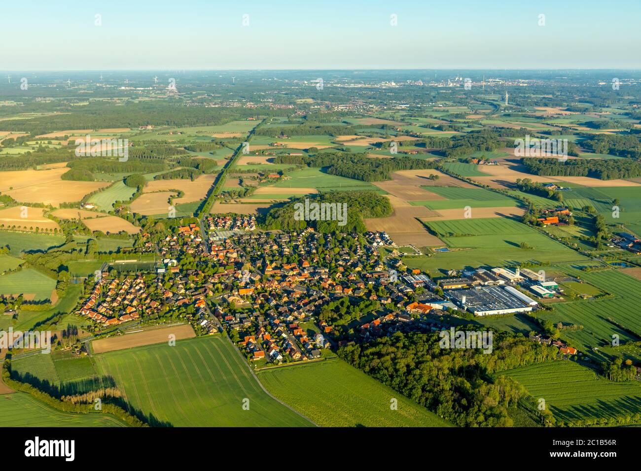 Aerial photograph, Alverskirchen district, Cath. Filialkirche St. Agatha, Landhaus Bisping, Everswinkel, Warendorf district, Münsterland, North Rhine- Stock Photo
