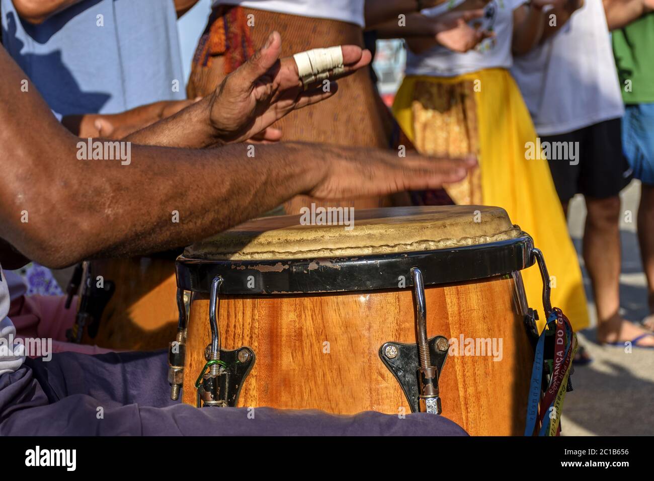 Drum player hands and instrument Stock Photo