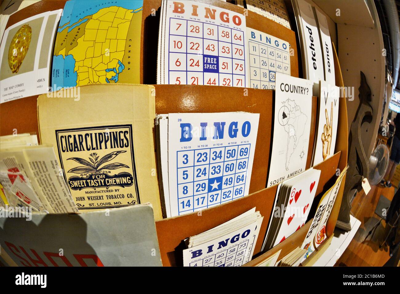 old Bingo cards for sale for collectors and game rooms as wall decorations Stock Photo