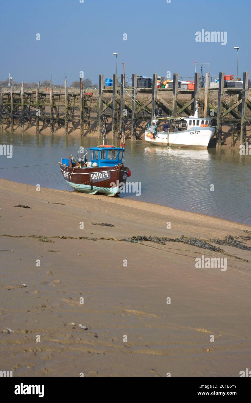 low tide at rye harbour entrance on the east sussex coast Stock Photo