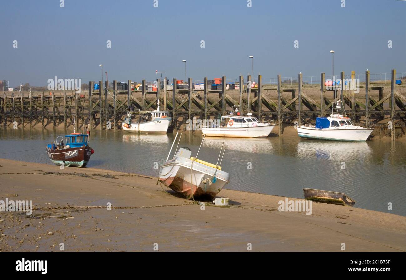 low tide at rye harbour entrance on the river rother  on the east sussex coast Stock Photo