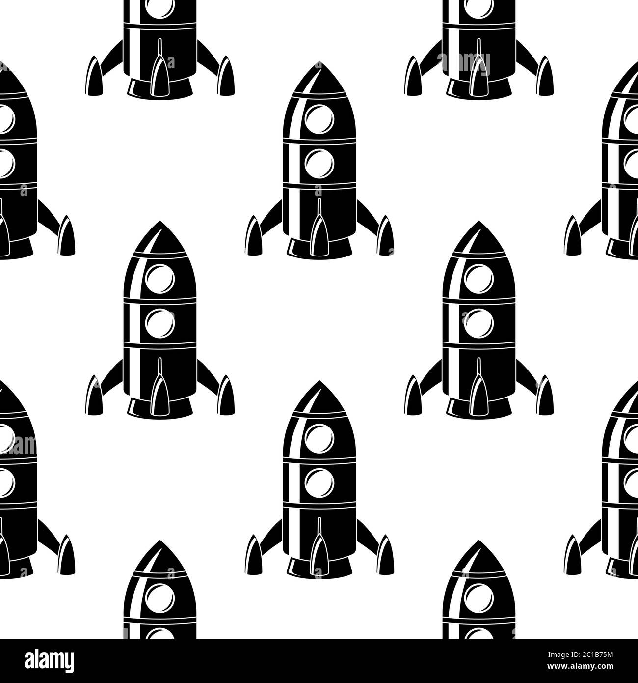 Rocket. Black doodle drawing seamless pattern Stock Vector