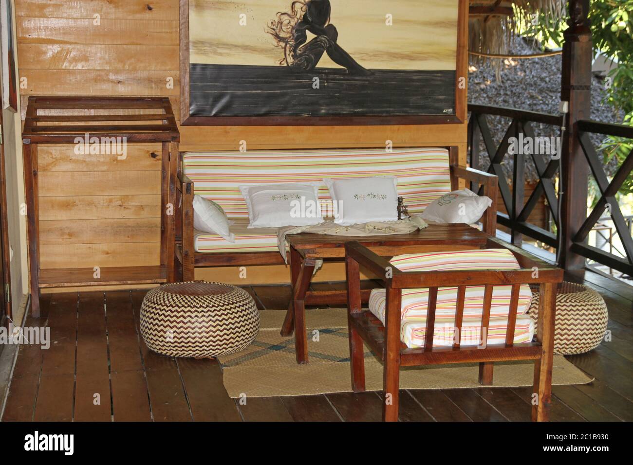 Sitting area, 293 On Komba Guest House, Ampangorinana Village Nosy Komba Island, Madagascar. Stock Photo