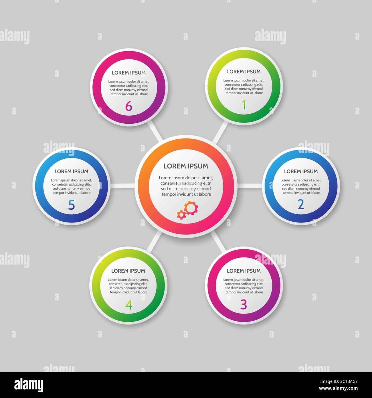Vector infographic template on the grey gradient background. Six options Stock Vector