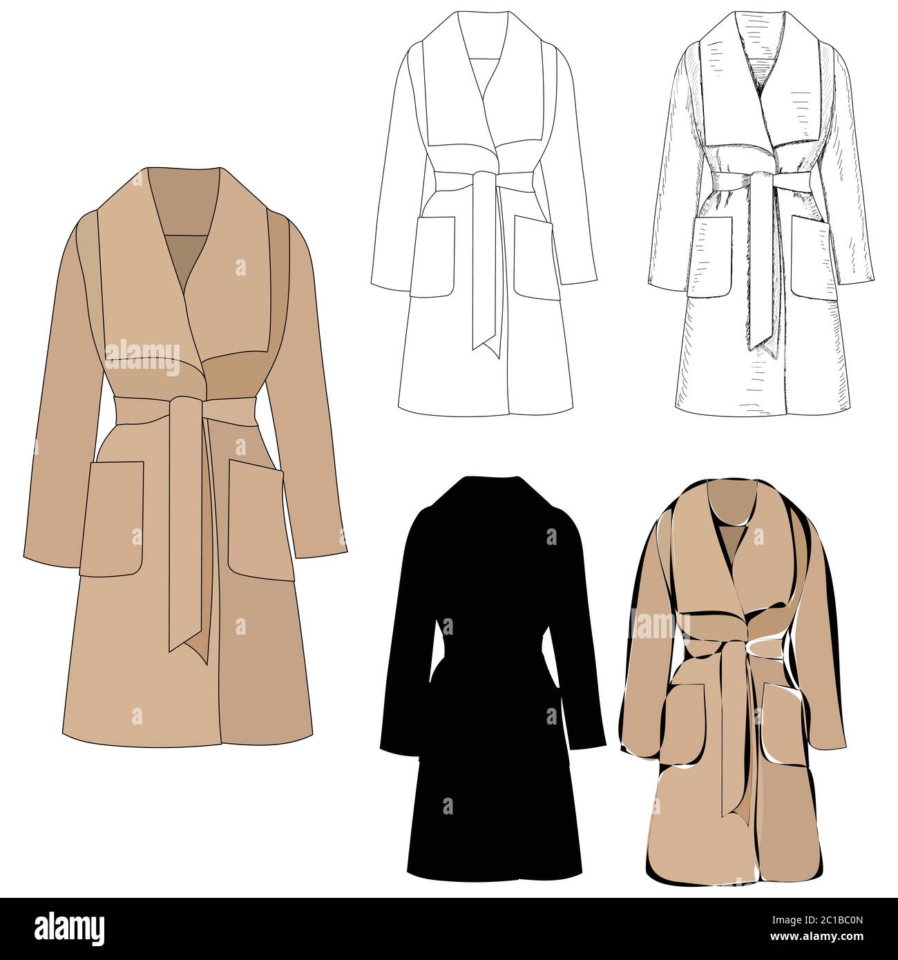 vector, on a white background, women's clothing, coat with a sketch ...