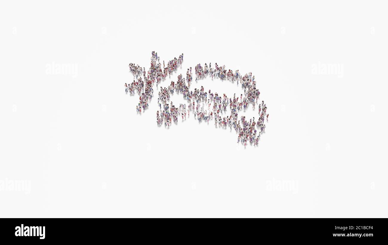 3d rendering of crowd of different people in shape of symbol of car crash on white background isolated Stock Photo