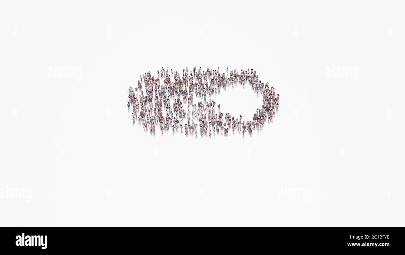 3d rendering of crowd of different people in shape of symbol of switch ...