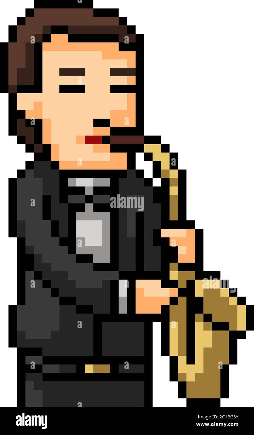 vector pixel art saxophone play isolated cartoon Stock Vector Image