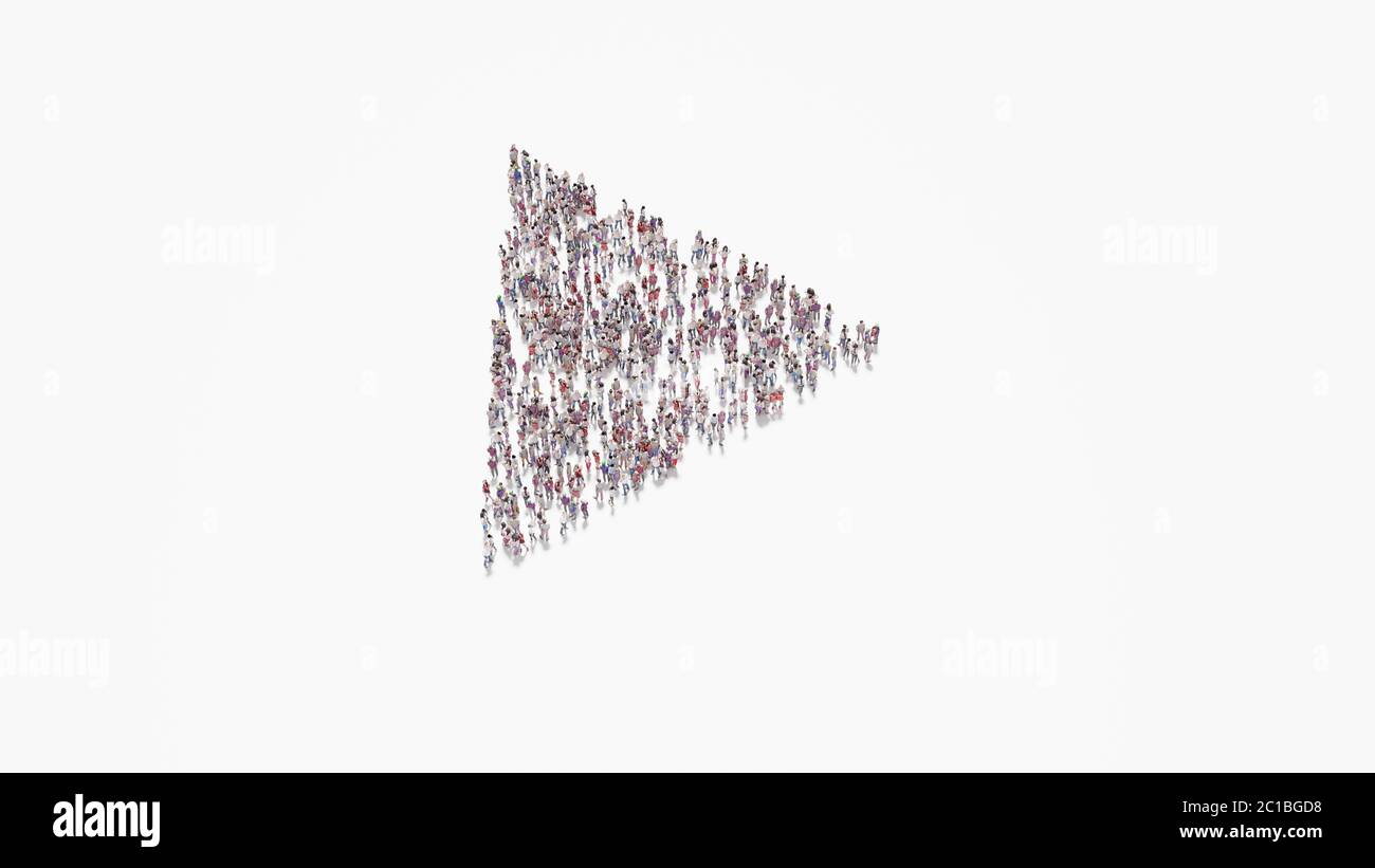 Triangle Crowd Pattern 3d rendering of crowd of different people in shape of symbol of ...