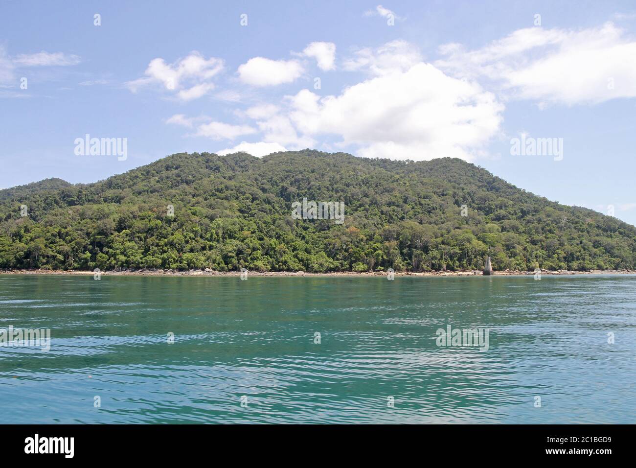 View of the Lokobe Strict Nature Reserve on Nosy Be Island from a boat Madagascar. Stock Photo