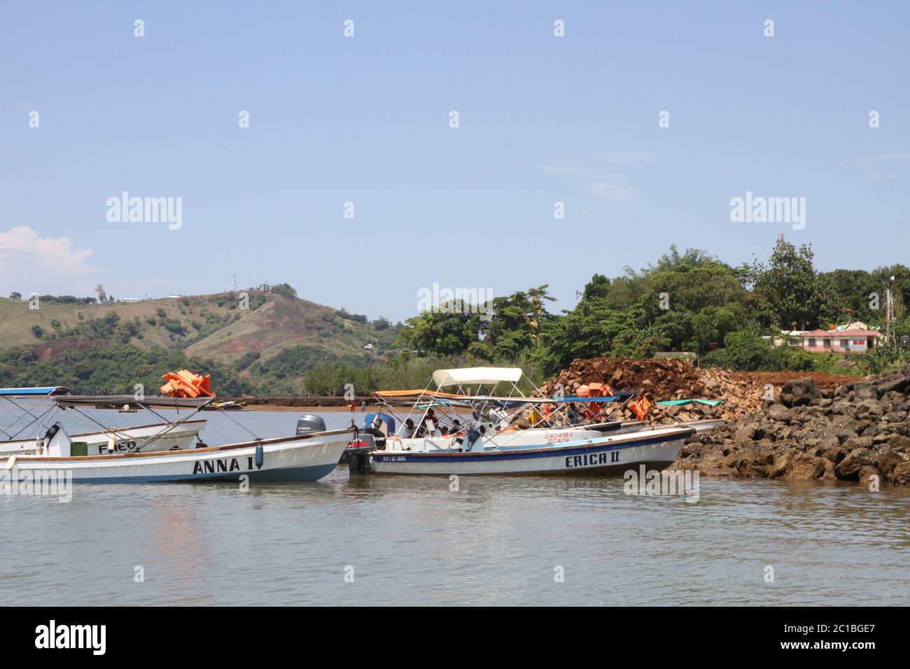 Tourist boats in Andoany or Hell-Ville harbour, Nosy Be, Madagascar. Stock Photo