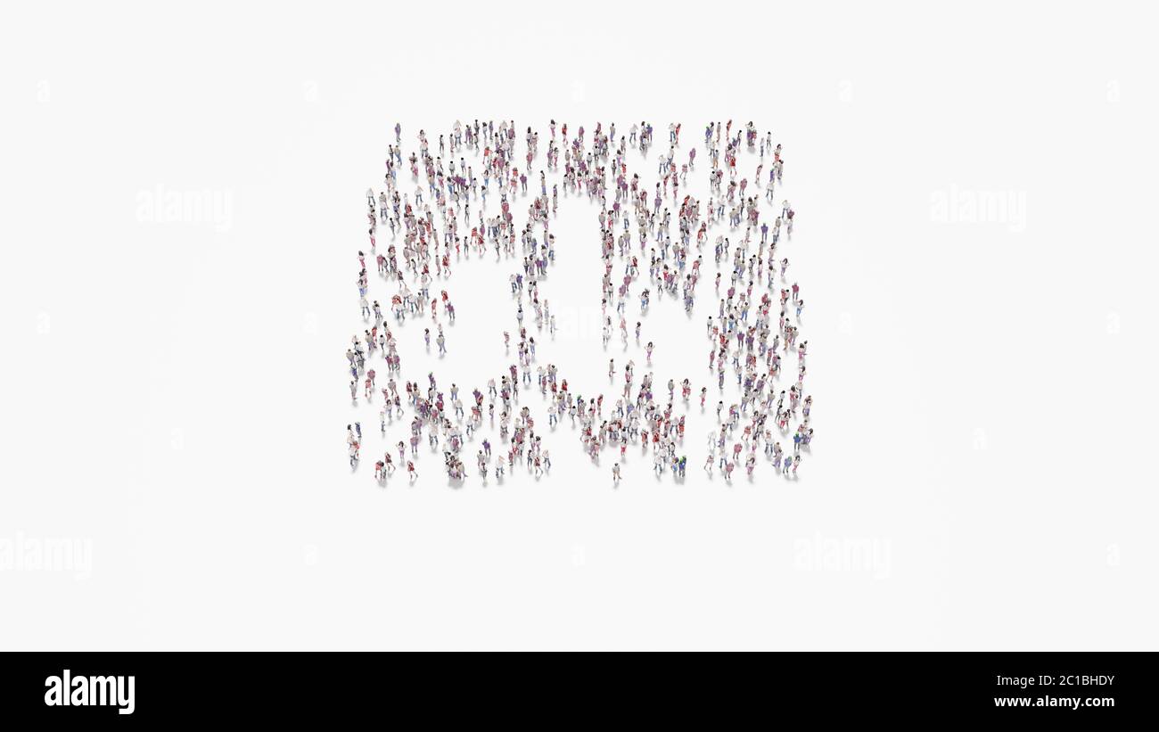 3d rendering of crowd of different people in shape of symbol of rounded ...