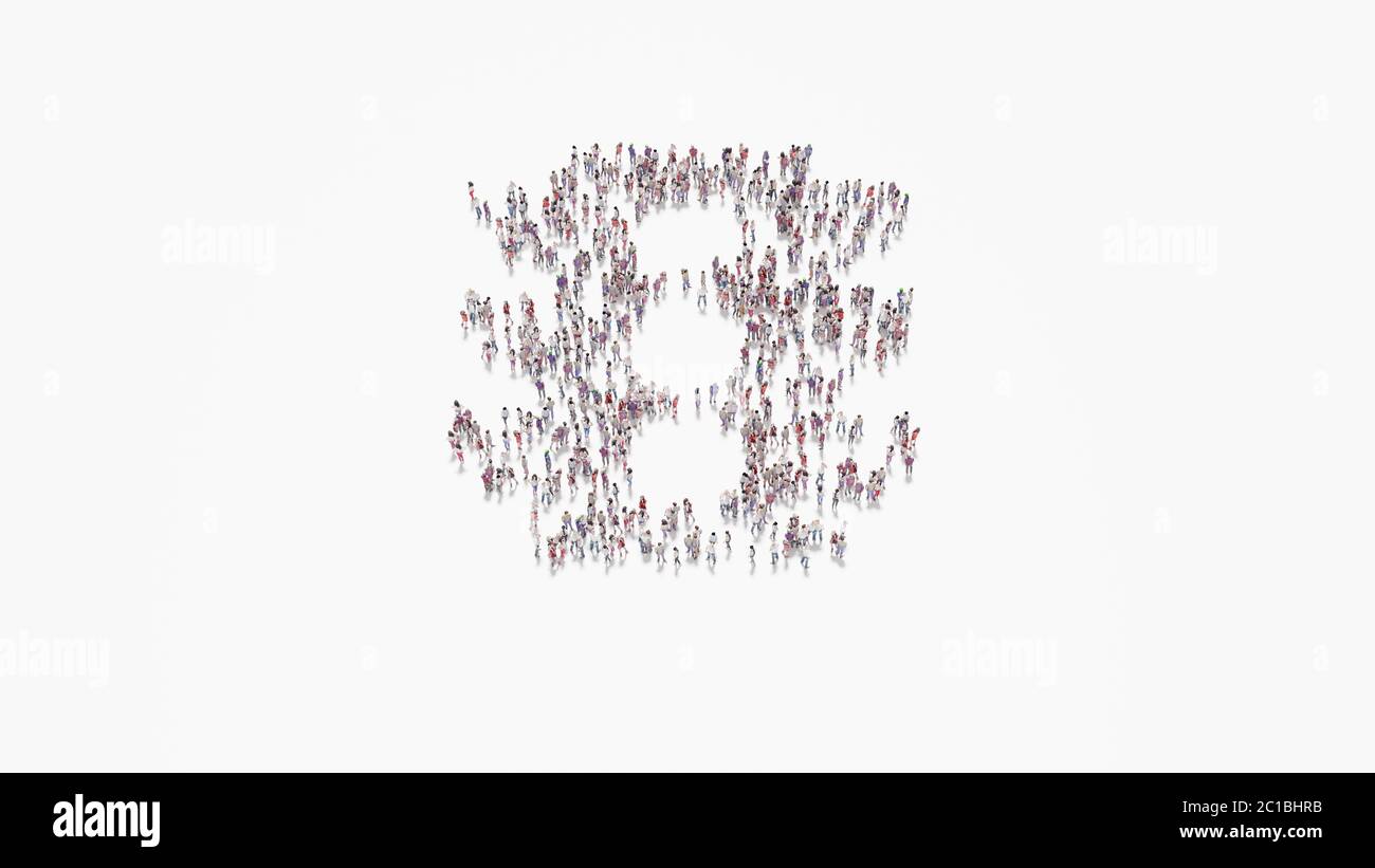 3d rendering of crowd of different people in shape of symbol of traffic light on white background isolated Stock Photo