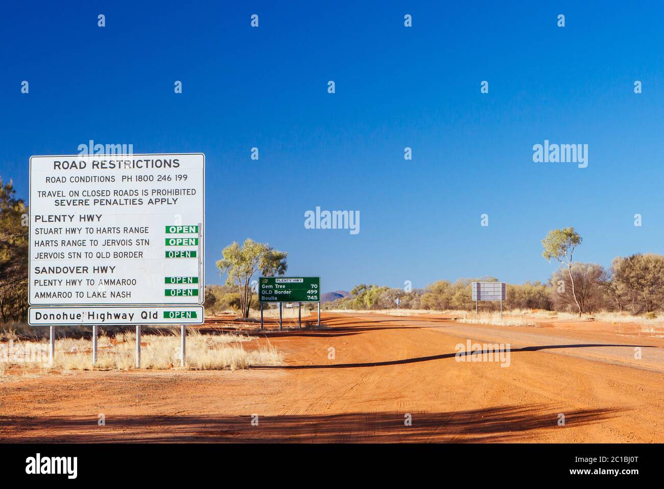 Warning Sign on Plenty Hwy in Australia Stock Photo