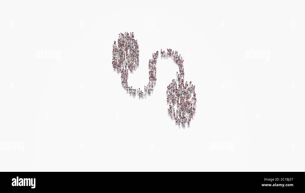 3d rendering of crowd of different people in shape of symbol of usb cable connector on white background isolated Stock Photo