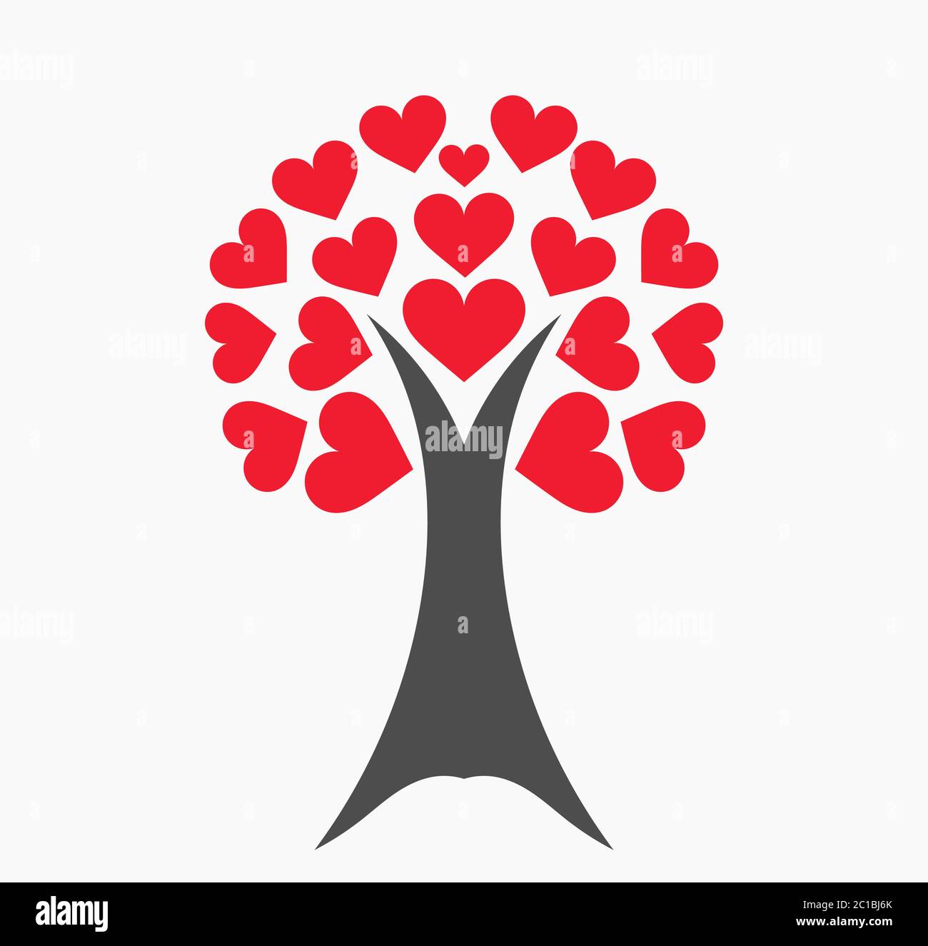 Love tree with red hearts leaves. Vector illustration Stock Vector