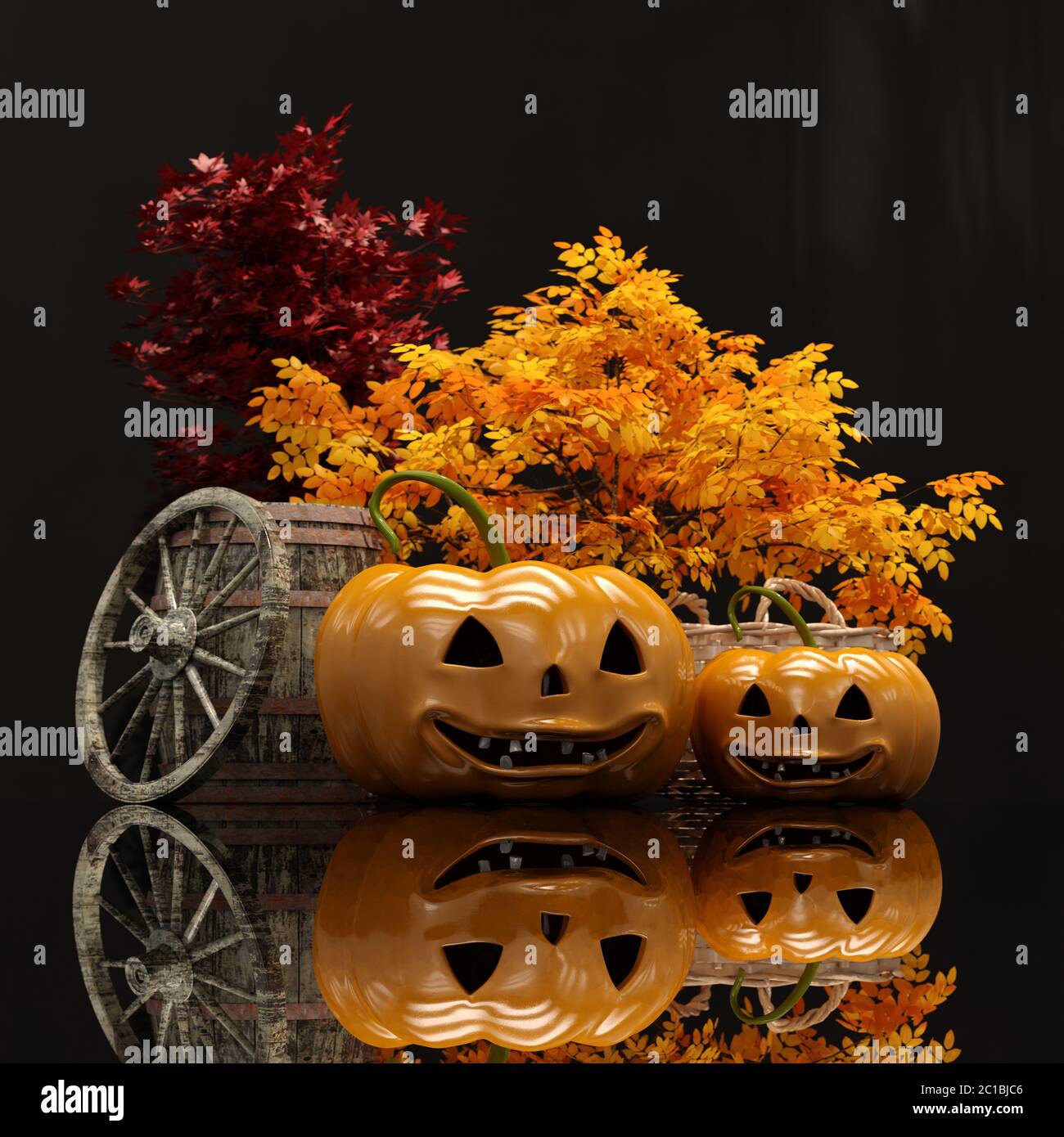 Two Laughing Halloween Orange Pumpkins Stock Photo
