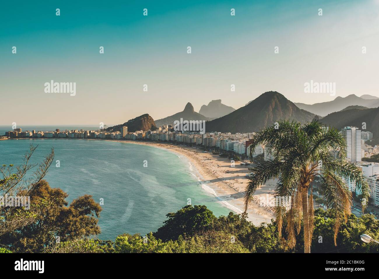 View of Copacabana Beach on Sunset in Rio de Janeiro, Brazil Stock Photo