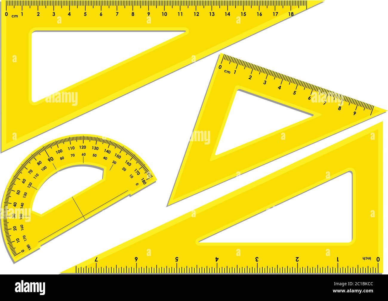 Triangle rulers and protractor, rulers marked in centimeters and inches  Stock Vector Image & Art - Alamy