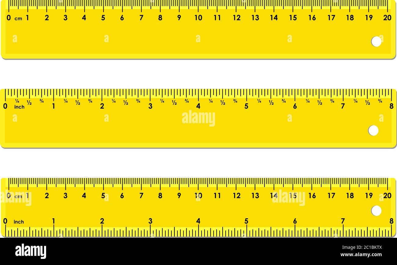 Set of three yellow rulers, marked in centimeters, inches and combined,  rectangular shape. Graduation of inches ruler of 1/16 Stock Vector Image &  Art - Alamy