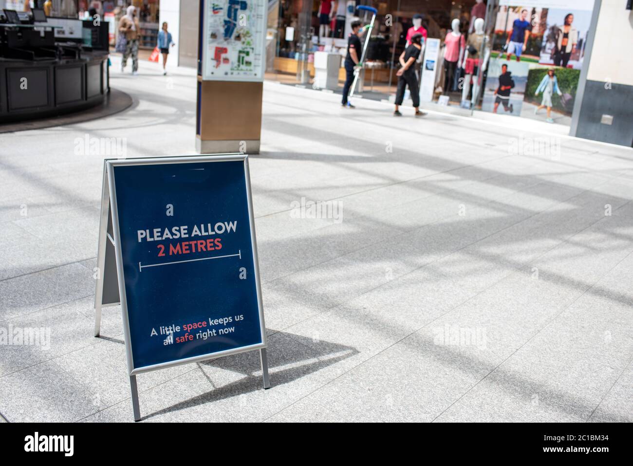 United Kingdom,15 June 2020: Shops and stores are back open re-open in the UK as coronavirus covid restrictions are lifted 2m social distance Stock Photo