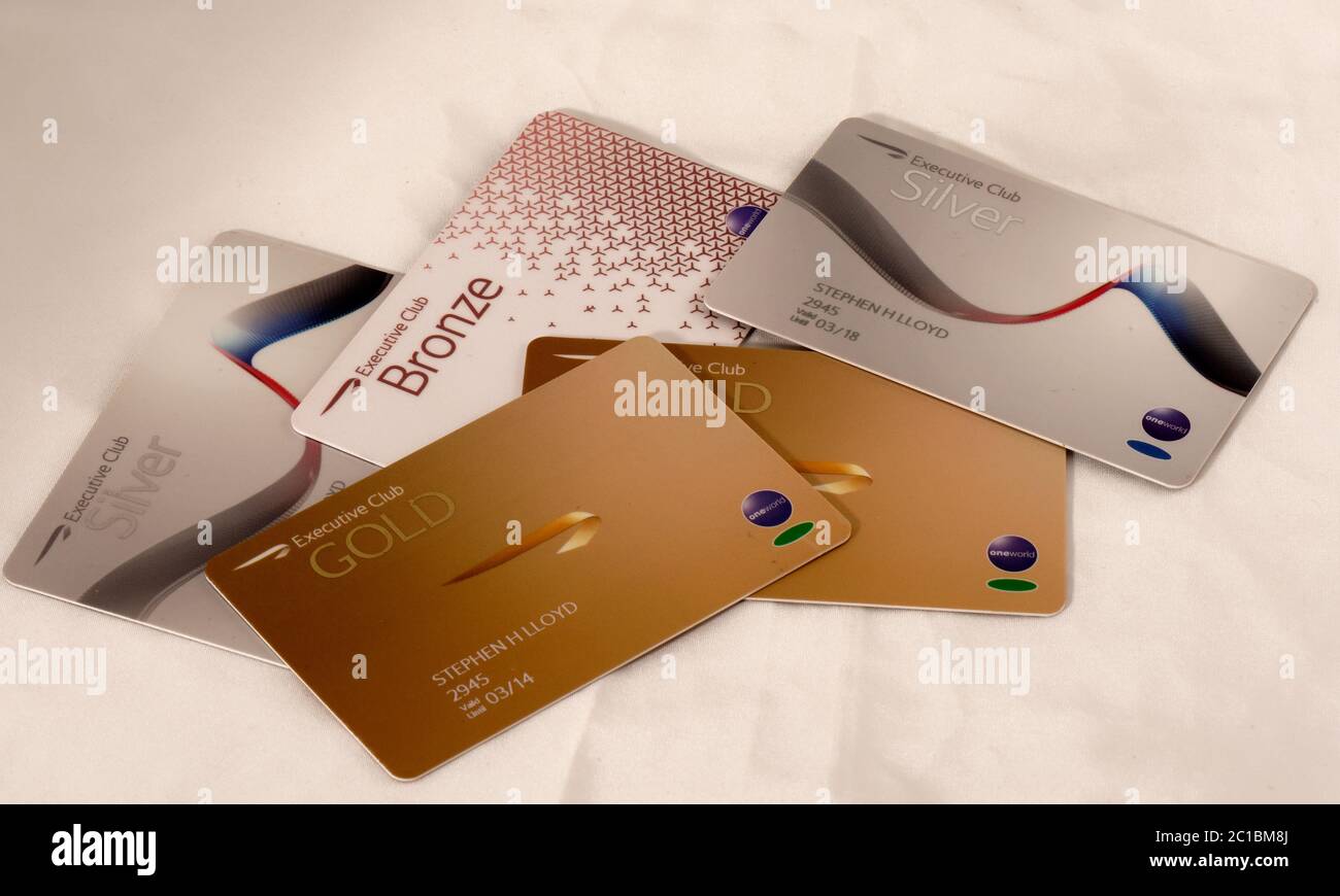 British Airways Executive Club Loyalty Cards Gold Silver And Bronze Stock Photo Alamy