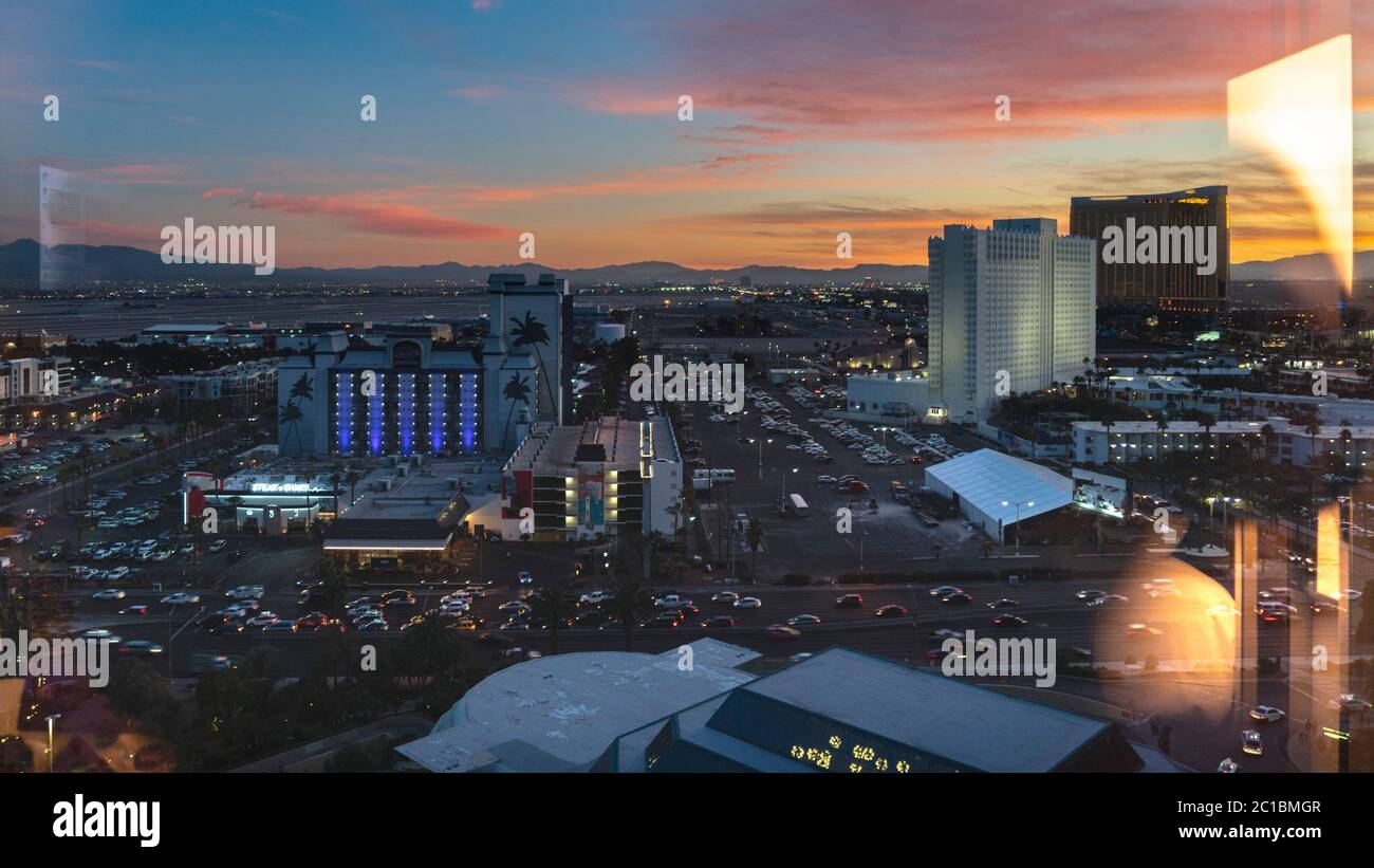 Panorama frame Sunset view of Las Vegas with colorful sky Stock Photo