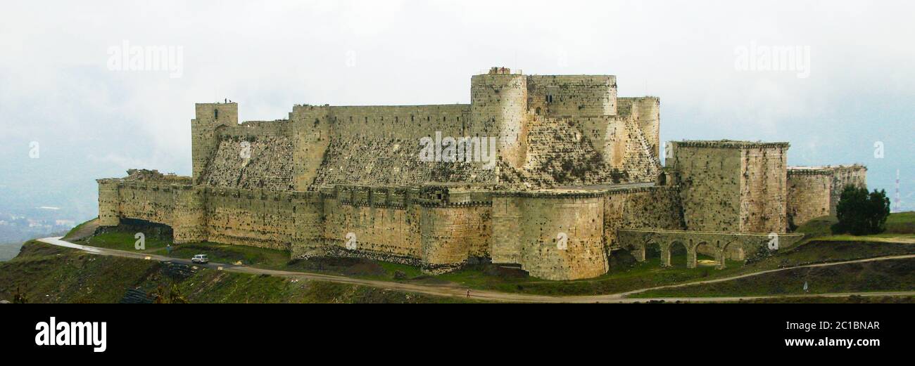 View to Krak des Chevaliers Castle, Syria Stock Photo