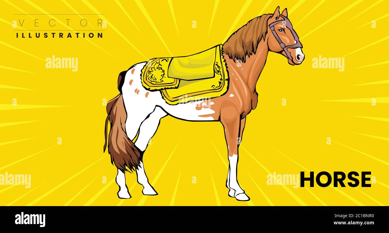 Beautiful red horse with long mane portrait in motion Stock Vector