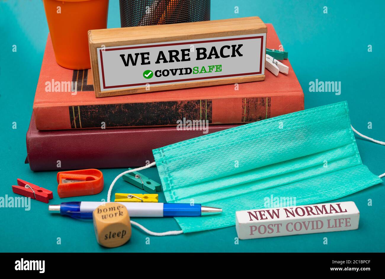 Back to School sign with covid safe text - education concept Stock Photo
