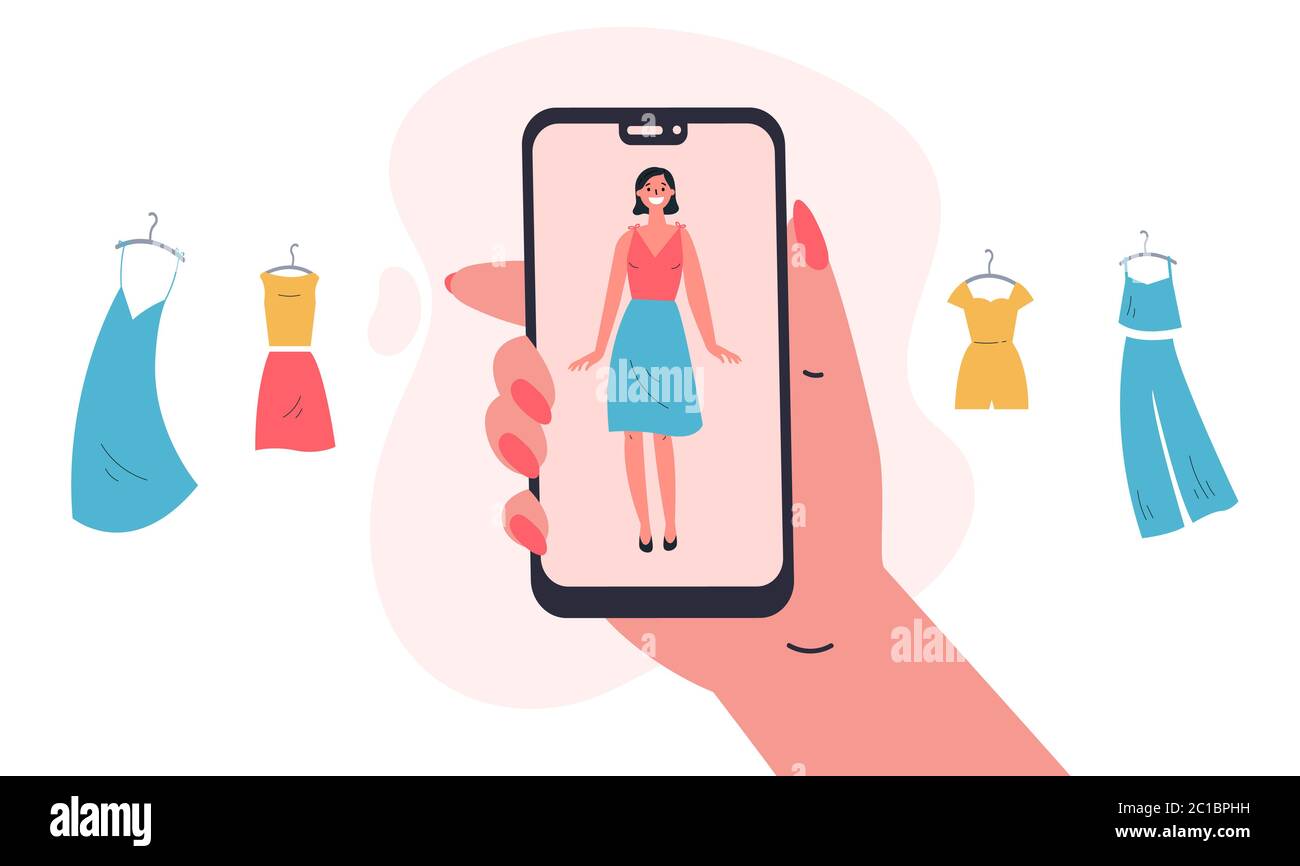 Online shopping. Virtual fitting of clothes Stock Vector