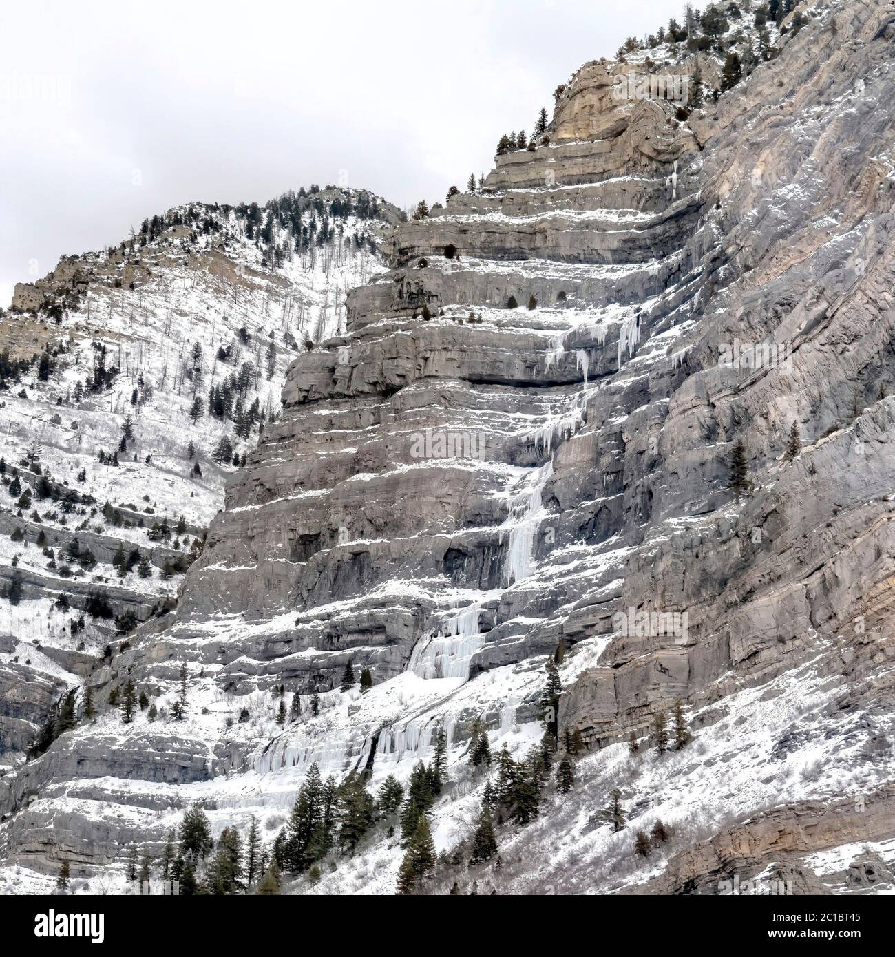 Square crop Bridal Veil Falls in Provo Canyon with water on steep