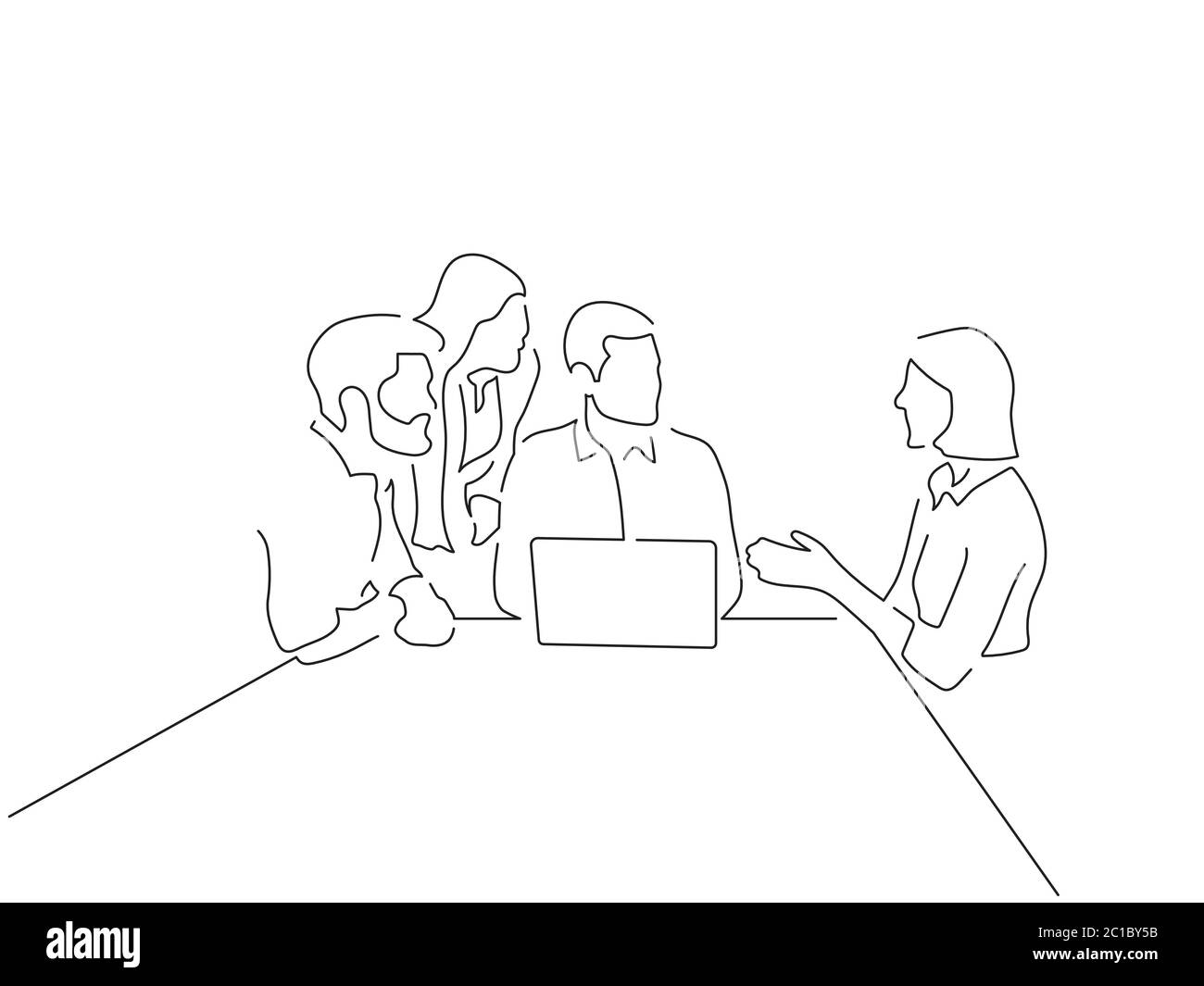 Teamwork line drawing, vector illustration design Stock Vector Image ...