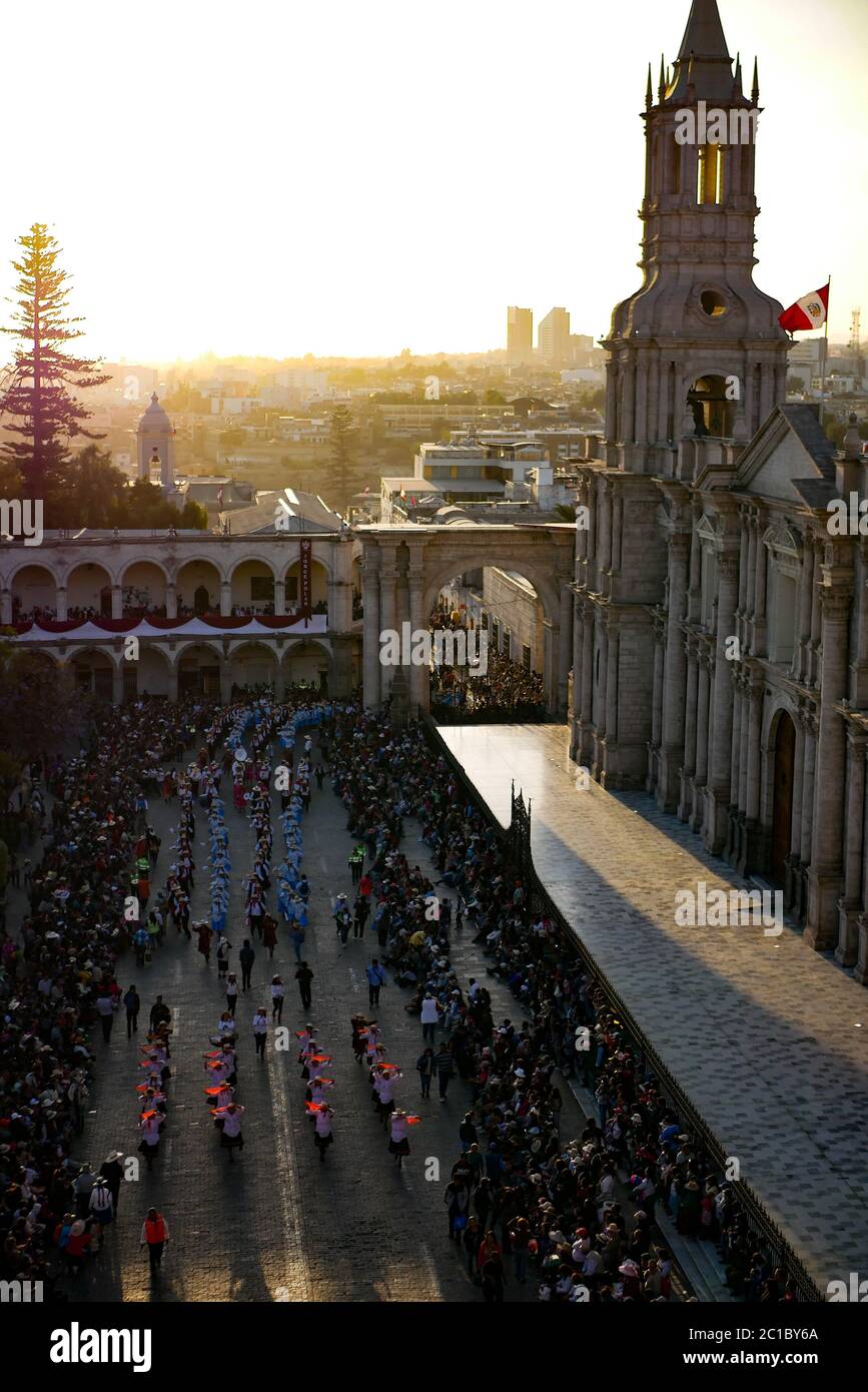 Yearly anniversary celebration of white city Arequipa, traditional ...