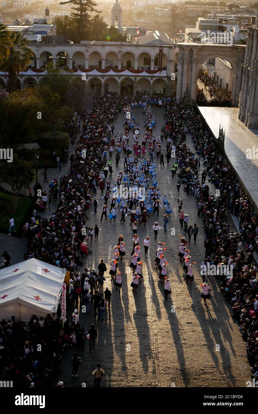 Yearly anniversary celebration of white city Arequipa, traditional ...